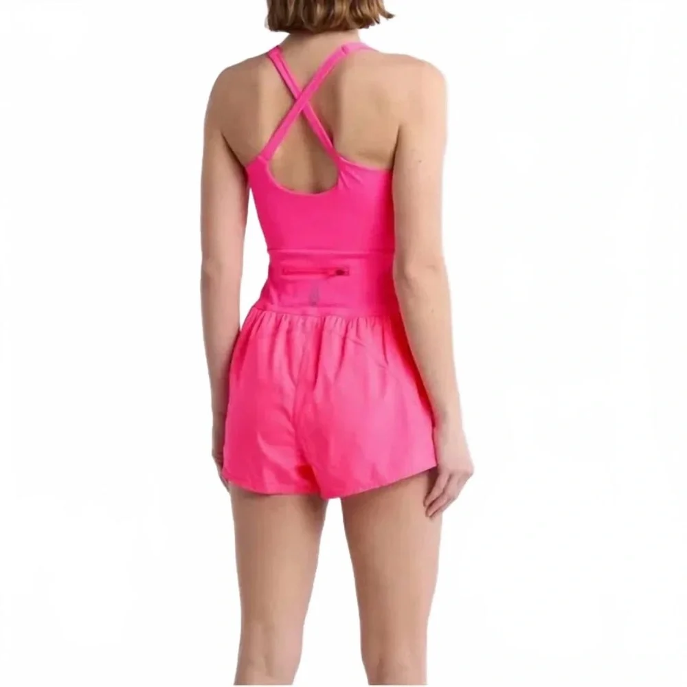 NWT Free People Movement Righteous Runsie Flamingo Fizz Pink Cutout Romper - Picture 2 of 11